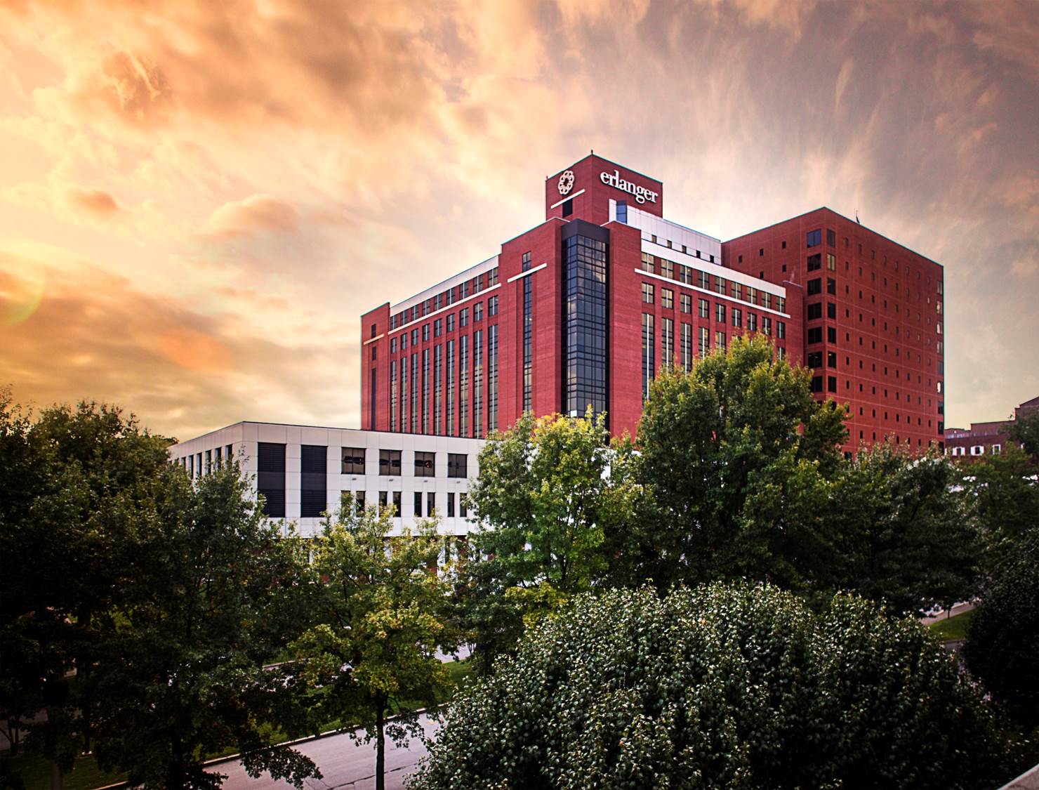 Erlanger Health System Baroness Erlanger Downtown with clouds