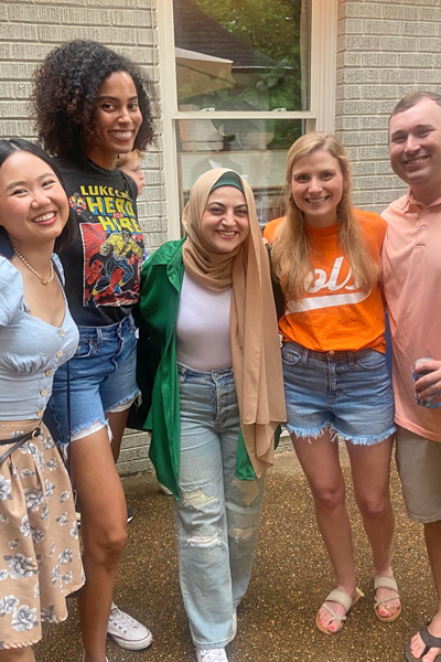 Group of residents on the patio at the crawfish boil