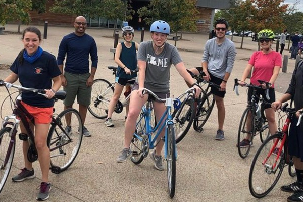 Residents outside on bikes