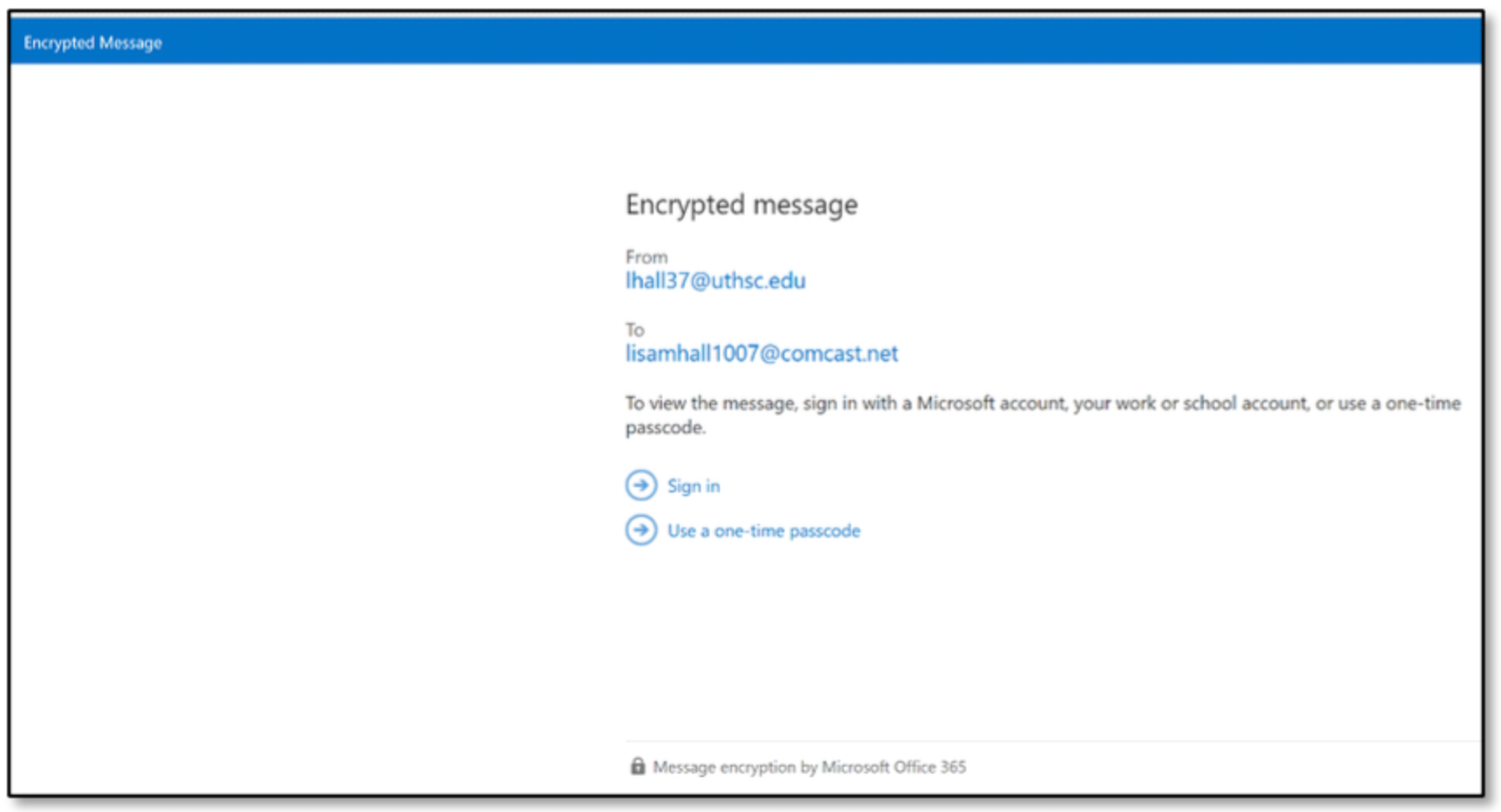 O365 encryption screen