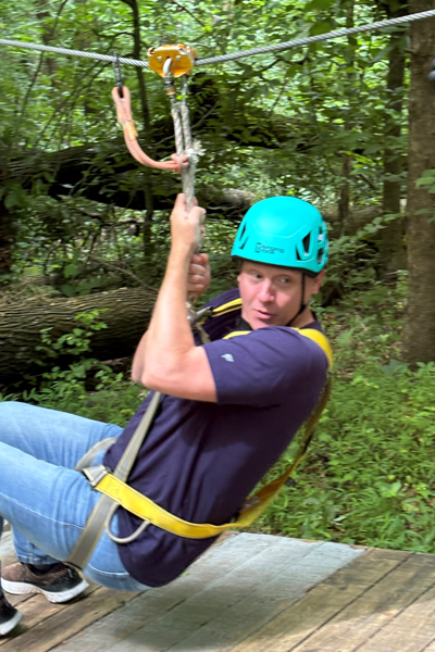 Male resident ziplining