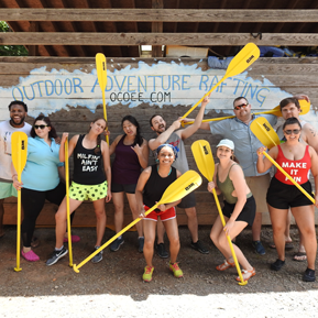 Residents with oars