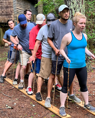 residents outside at a team building event