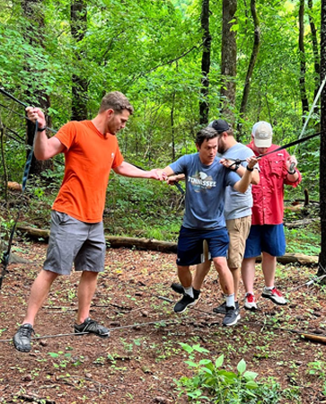 residents outside at a team building event