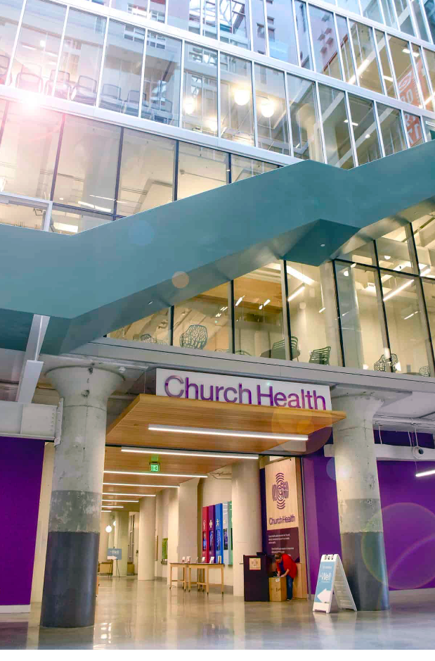 Inside of the Crosstown building at the Church Health entrance