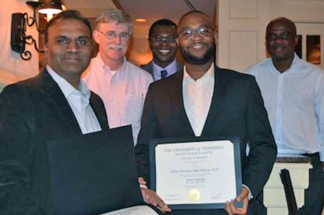 Dr. Wall with four graduating Nephrology fellows