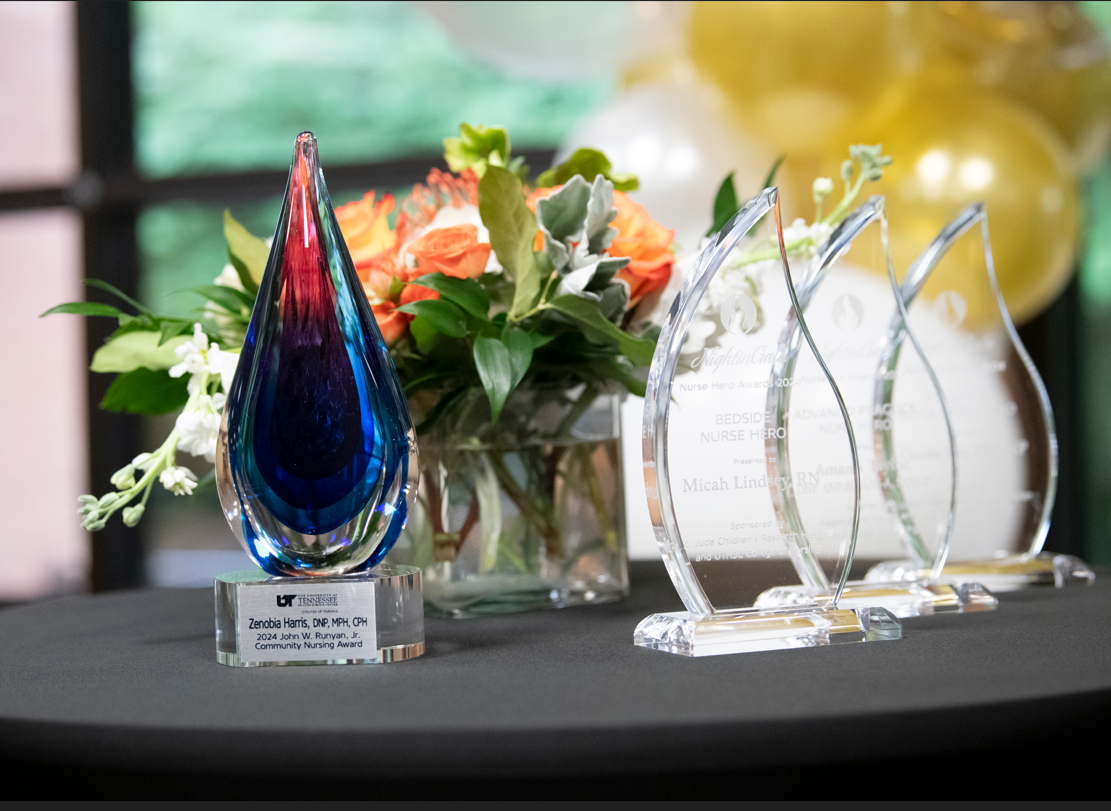 Awards on a table