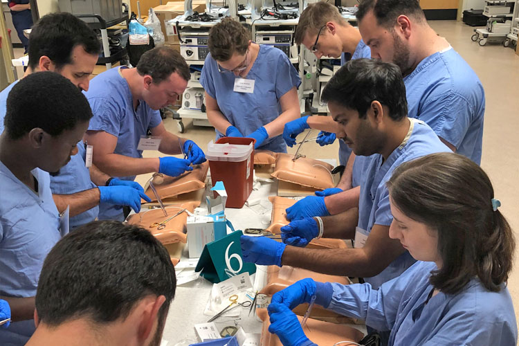 Fellows training in the operating room