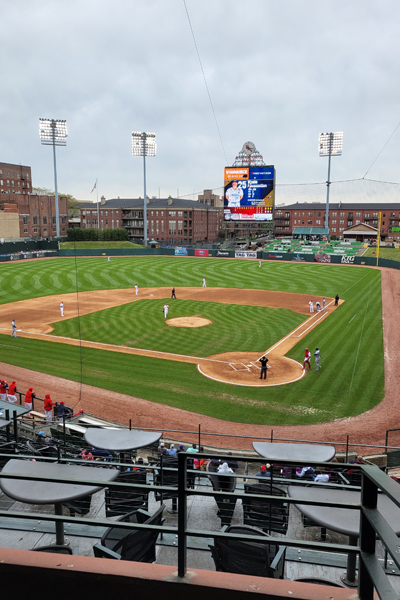 Overall view of the baseball diamond